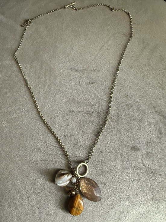 Jewelry - Silver-Tone Women's Pendant Necklace with Brown and Cream Charms